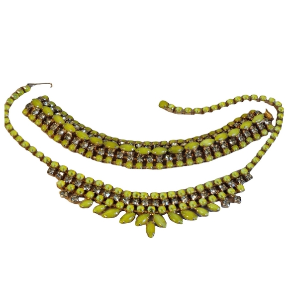 Exquisite Joseph Warner Chartreuse Yellow Necklace and Bracelet jewelry set - Picture 4 of 15
